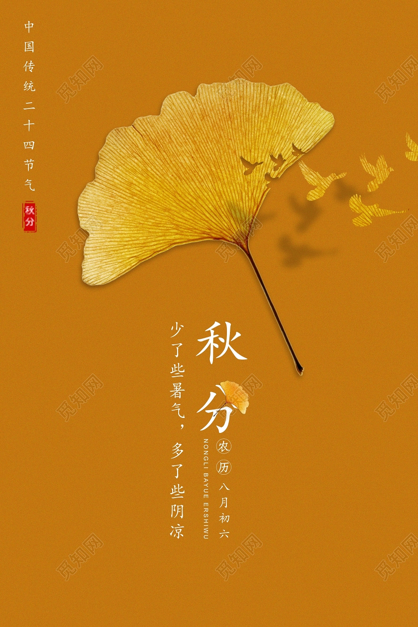 橙色简约秋分中国传统二十四节气海报
