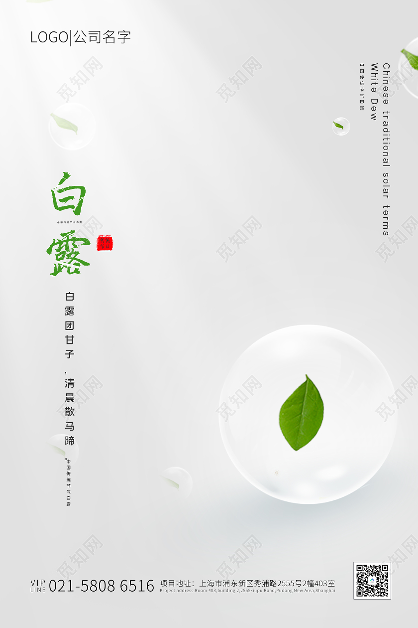 白色简约白露宣传海报