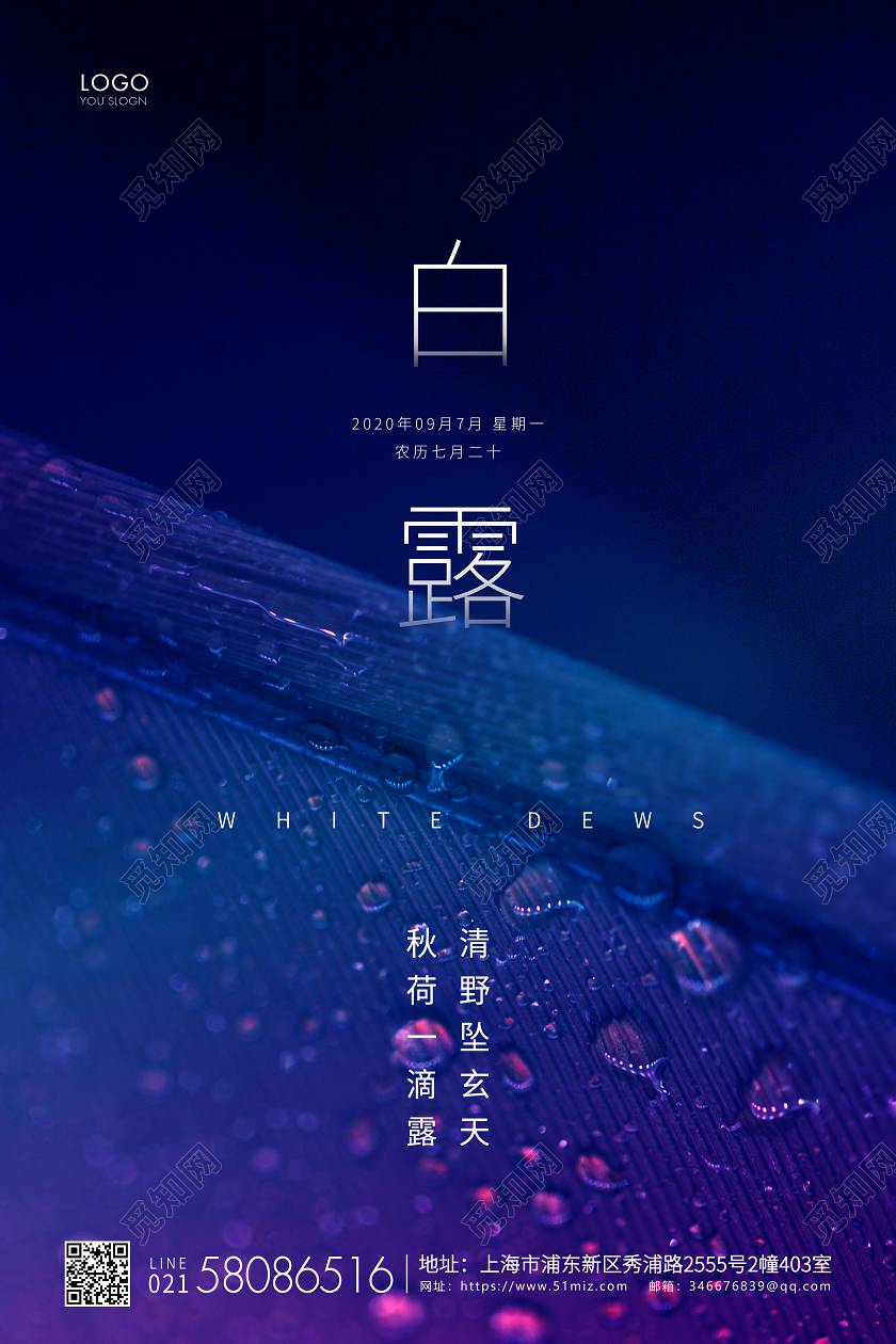 蓝紫简约白露节气二十四节气宣传海报
