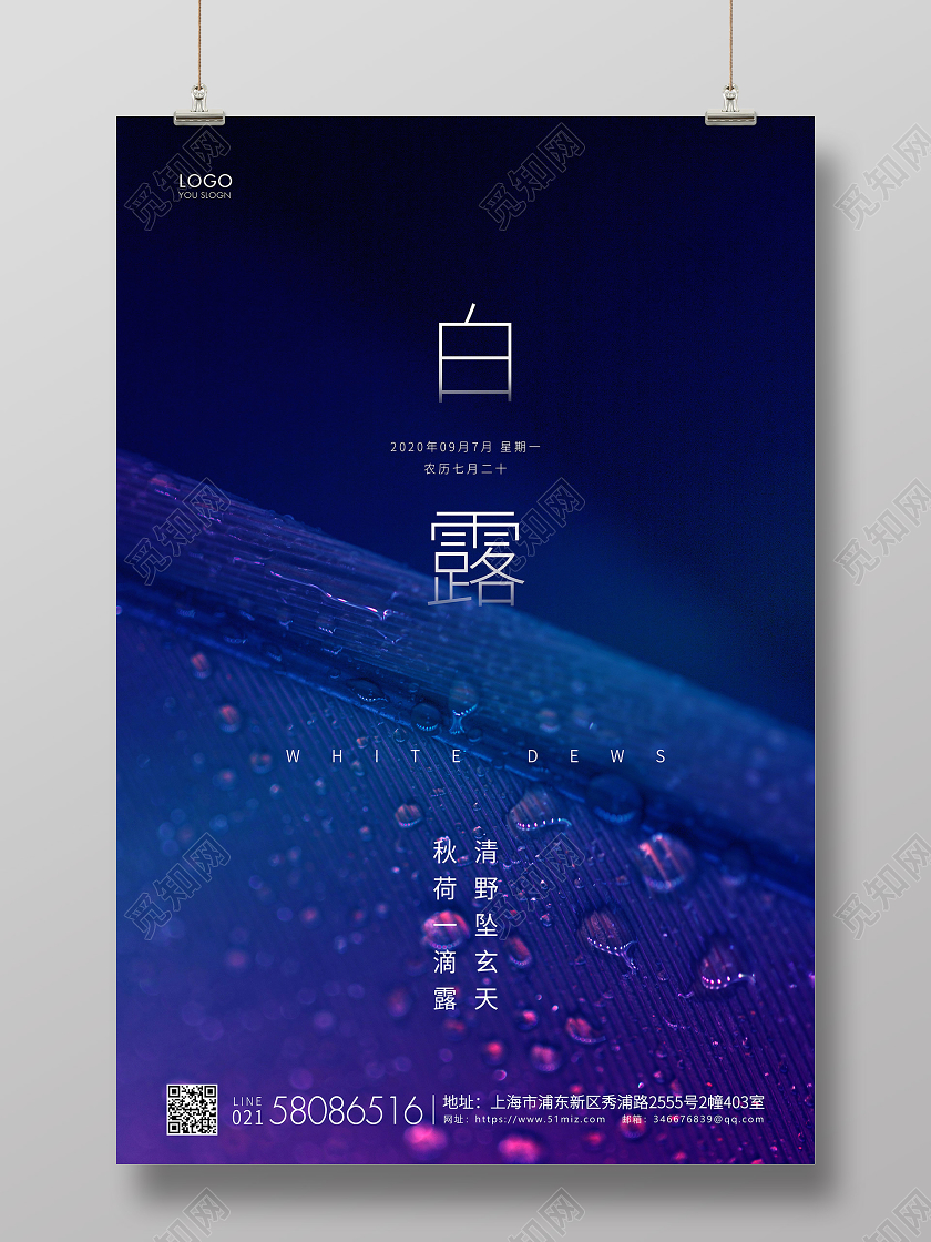 蓝紫简约白露节气二十四节气宣传海报