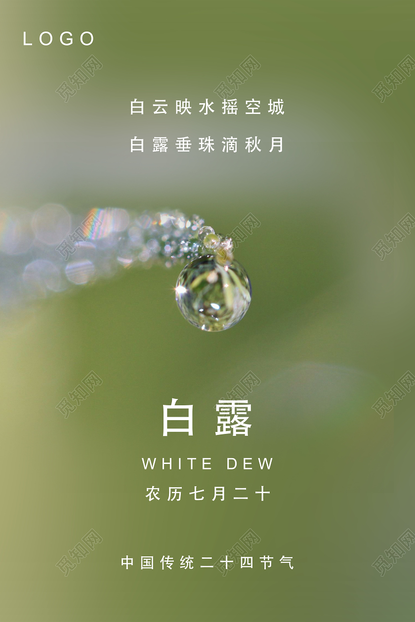 绿色简约白露中国传统二十四节气海报