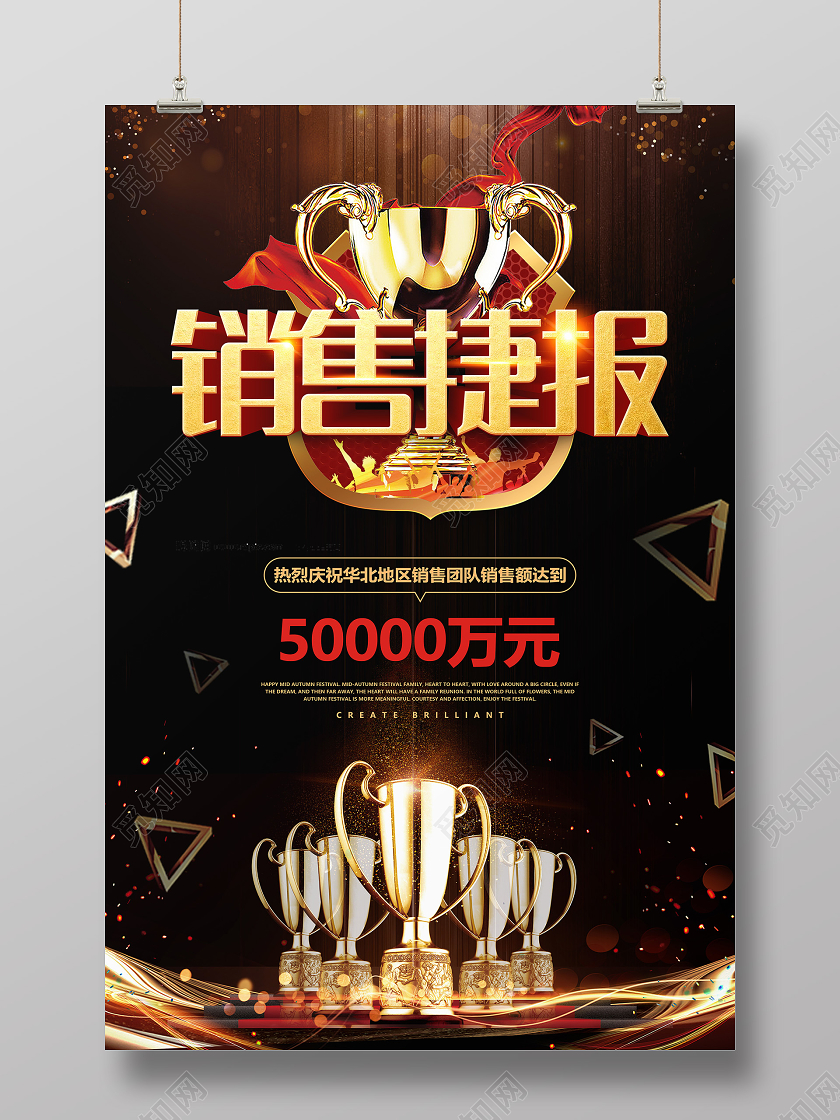 黑金立体字销售业绩喜报宣传海报