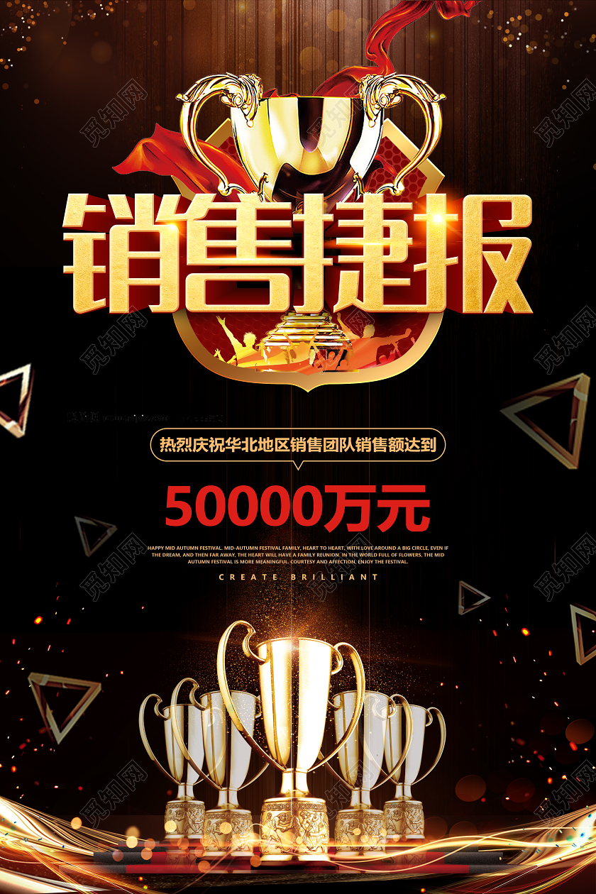 黑金立体字销售业绩喜报宣传海报
