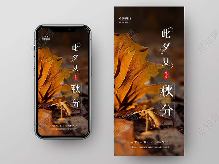 简约大气唯美秋分海报秋分手机