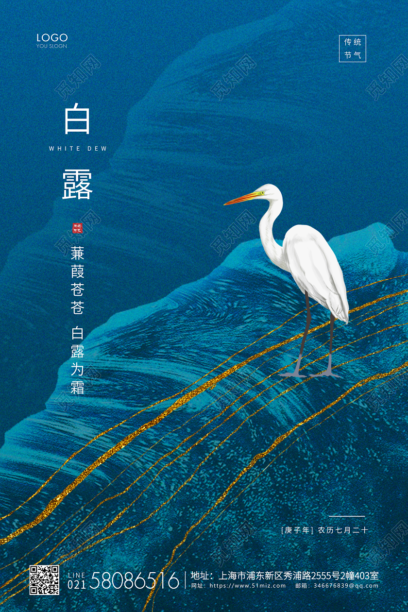 蓝色简约白露节气二十四节气宣传海报