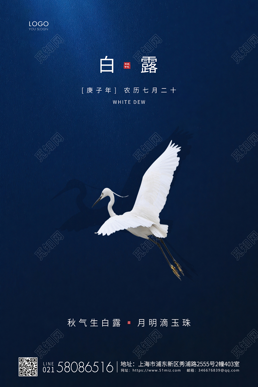 蓝色简约白露节气二十四节气宣传海报