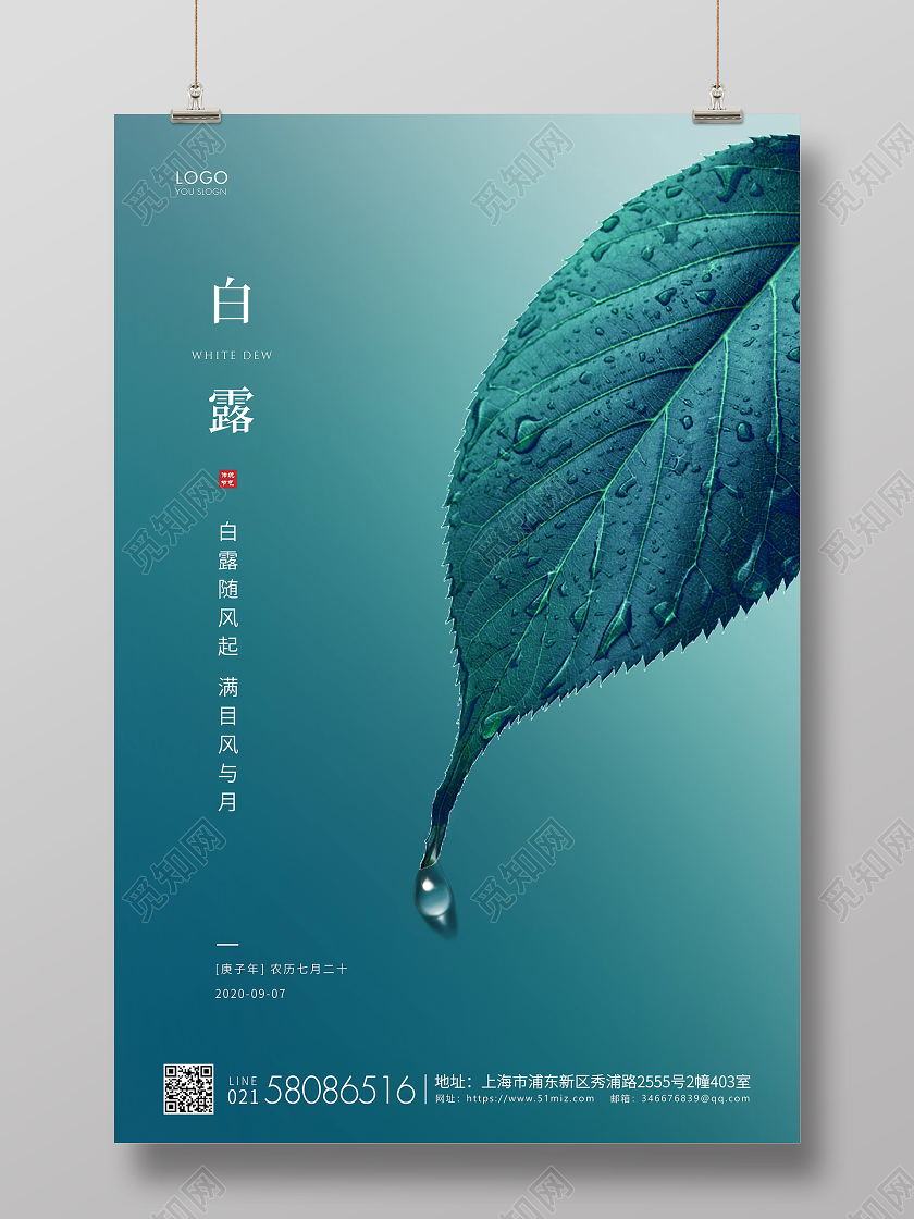 绿色简约白露节气二十四节气宣传海报