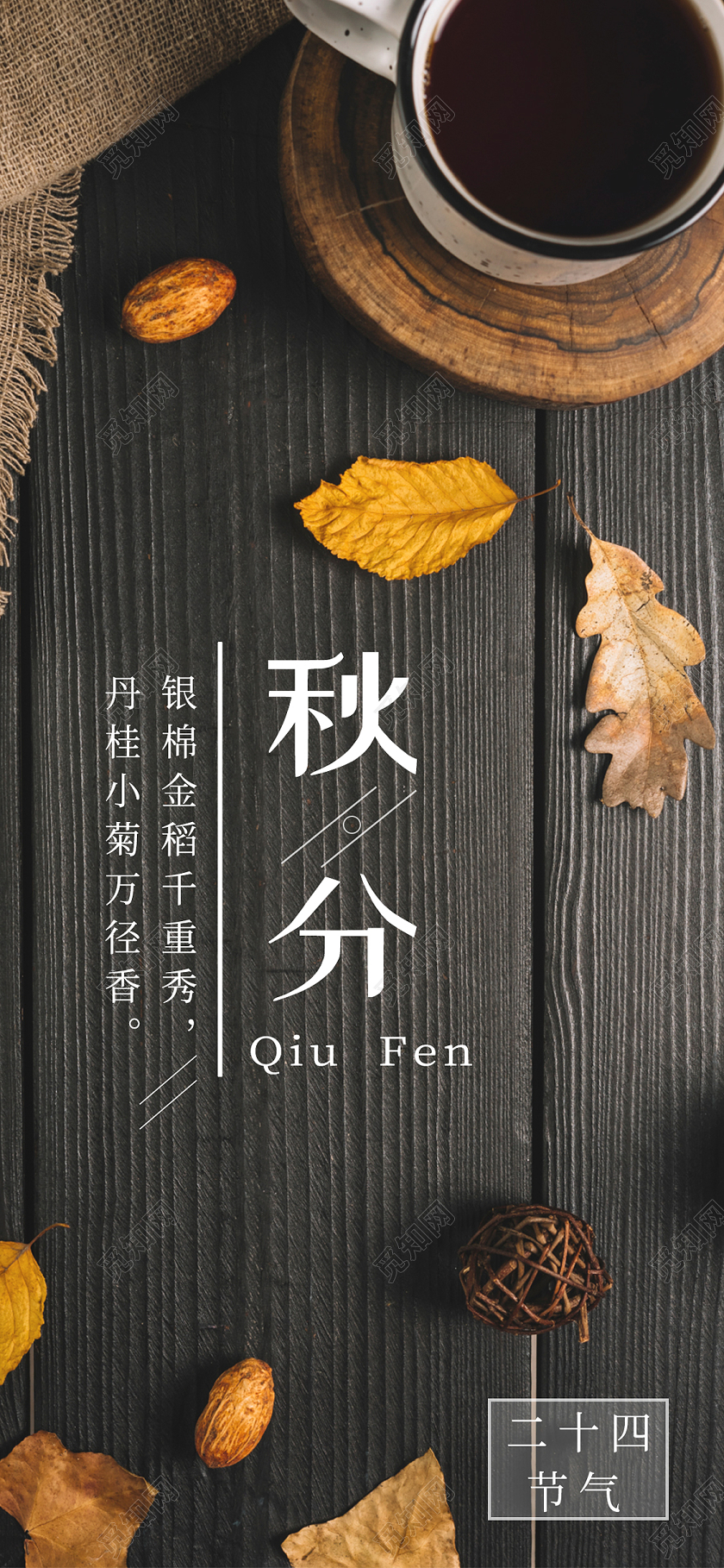 黑色简约秋分二十四节气秋分手机海报