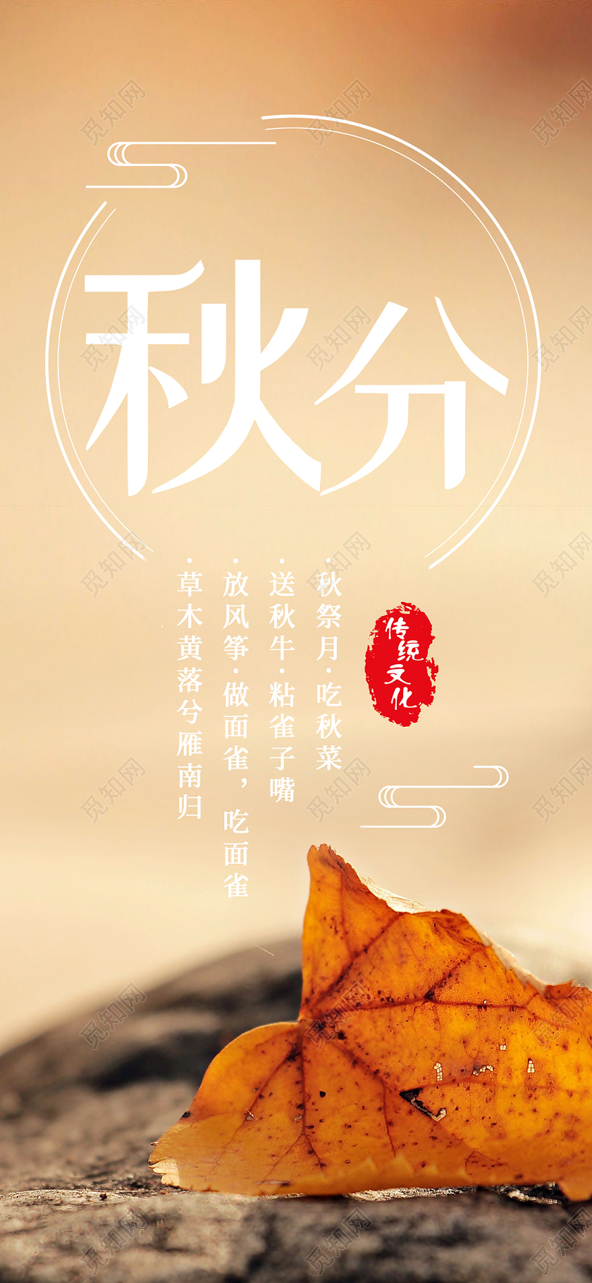 棕色简约秋分二十四节气秋分手机海报