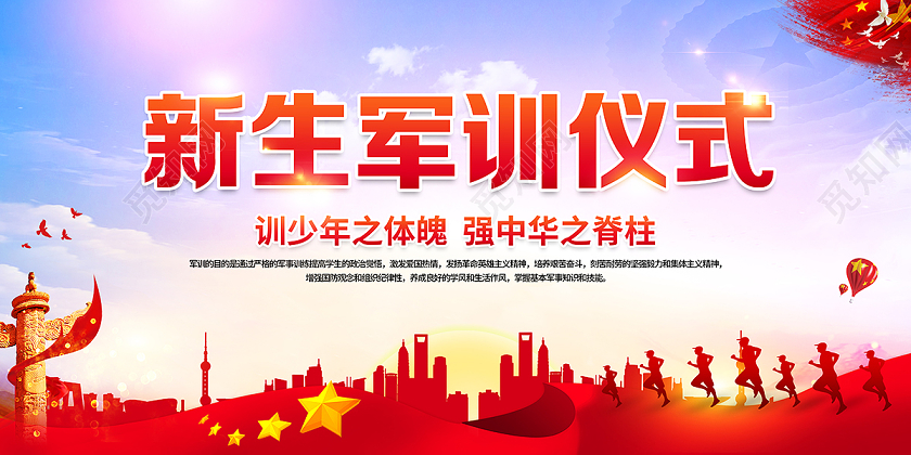 2020校园军训新生军训仪式展板设计
