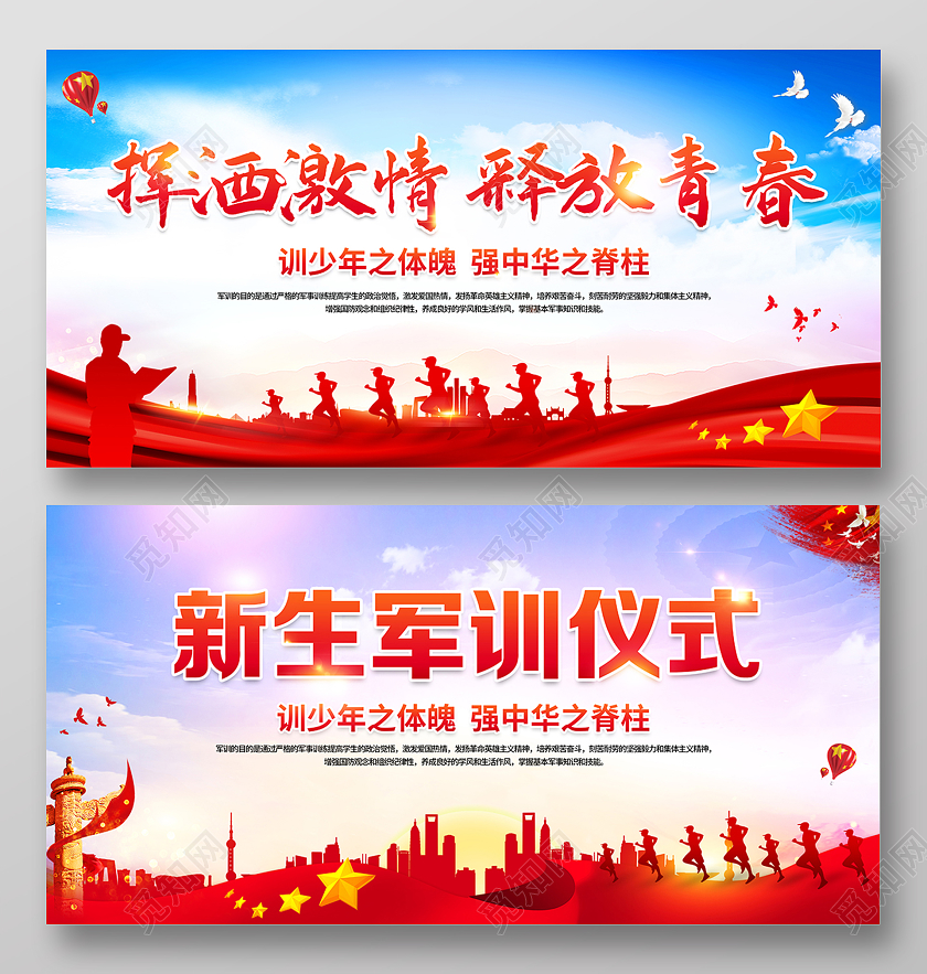 2020校园军训新生军训仪式展板设计
