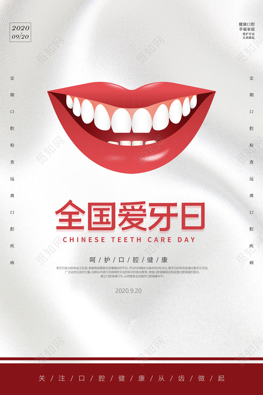 白色全国爱牙日宣传海报