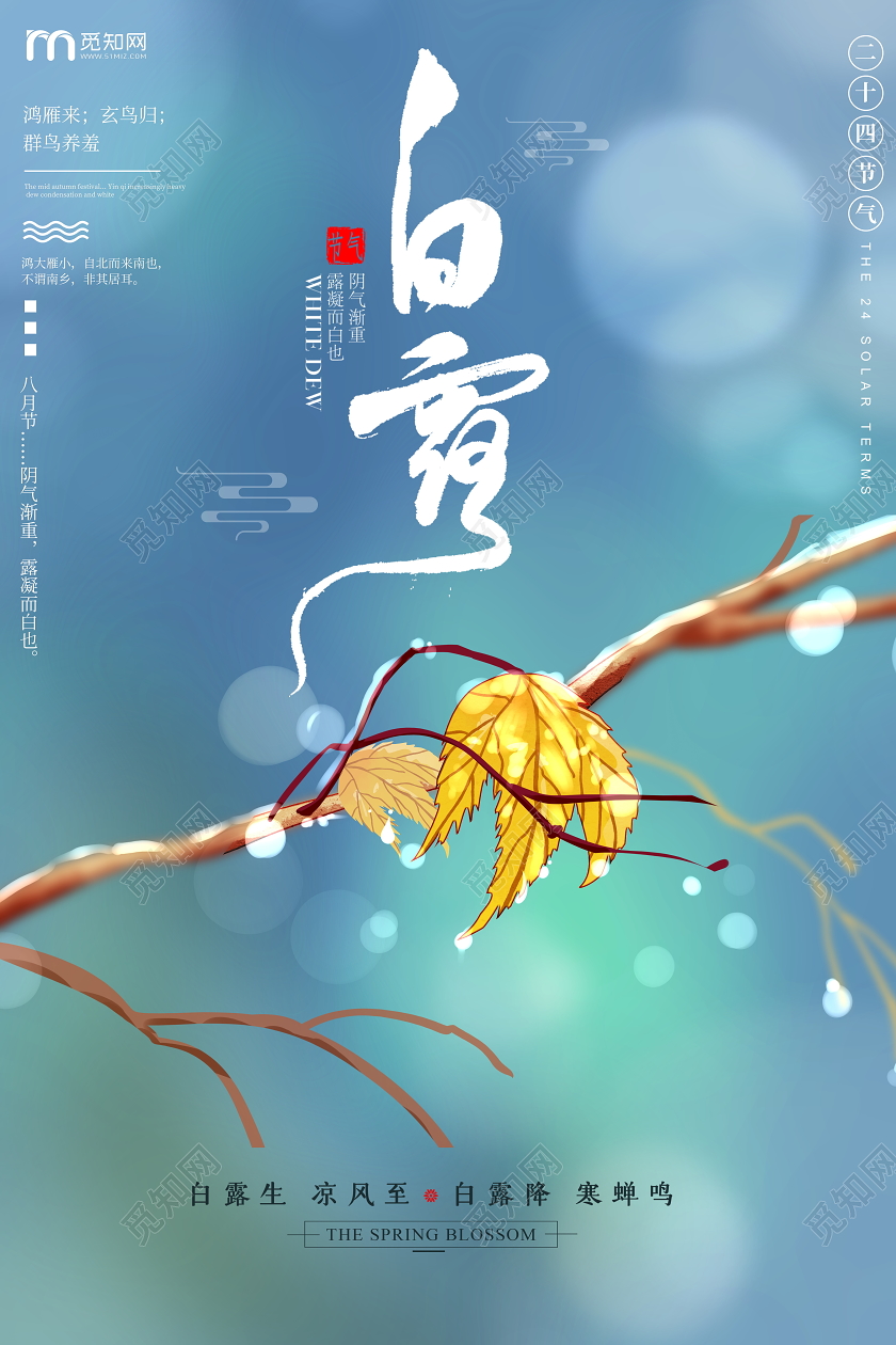 蓝色唯美二十四节气白露宣传海报