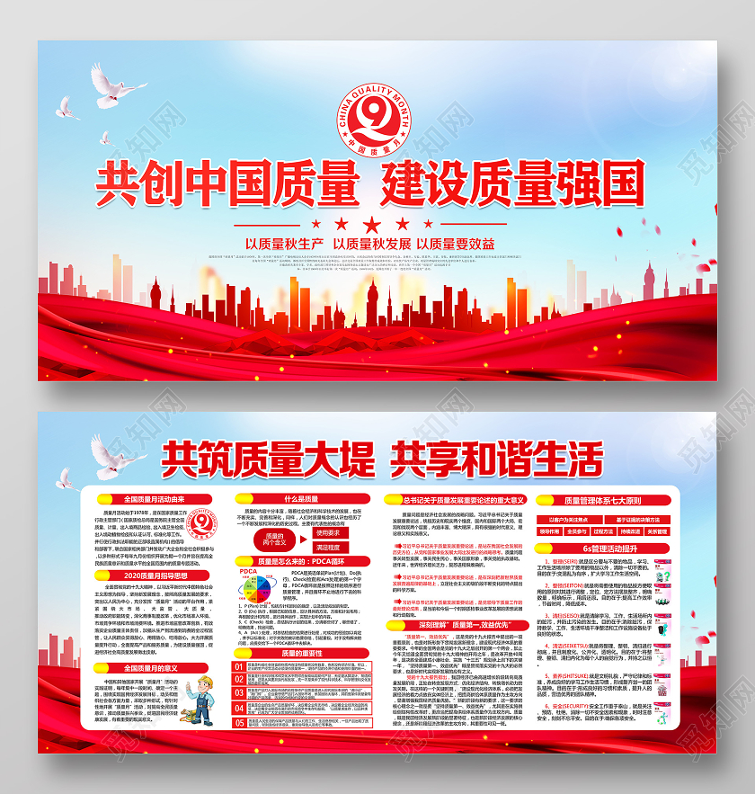 红色党建党政共创中国质量建设质量强国2020全国质量月宣传栏