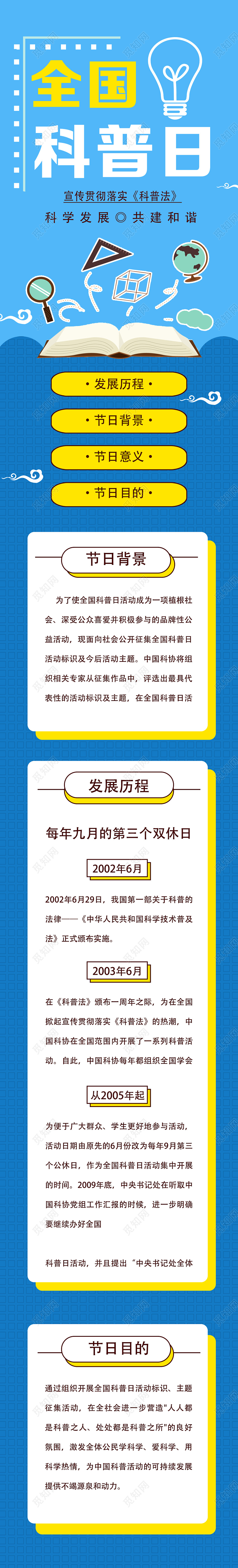 蓝色简约全国科普日UI手机海报长图