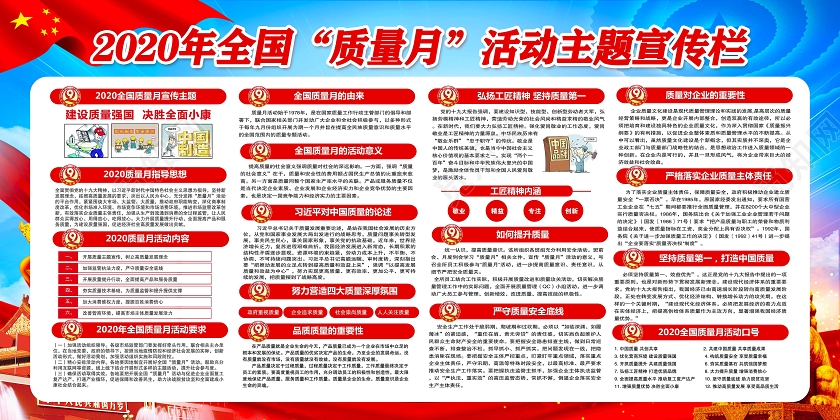 蓝色党建党政共创中国质量建设质量强国2020全国质量月宣传栏