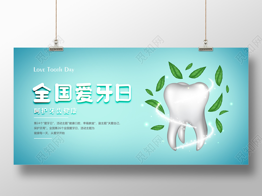 蓝色清新全国爱牙日宣传展板
