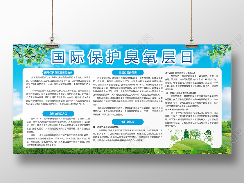 绿色创意卡通风国际保护臭氧层日展板国际臭氧层保护日