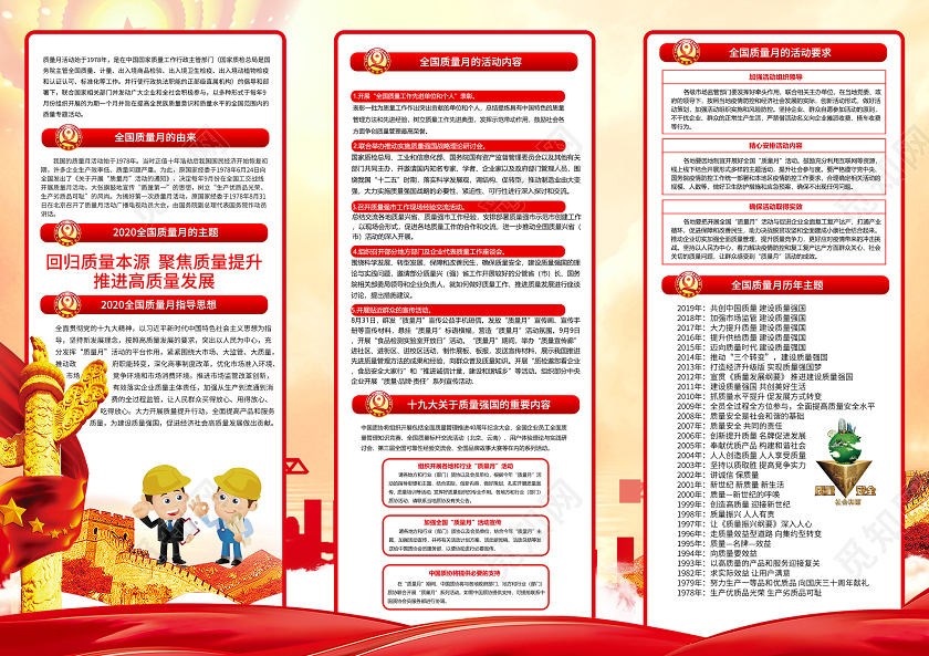 红色党建2020年全国质量月宣传三折页设计