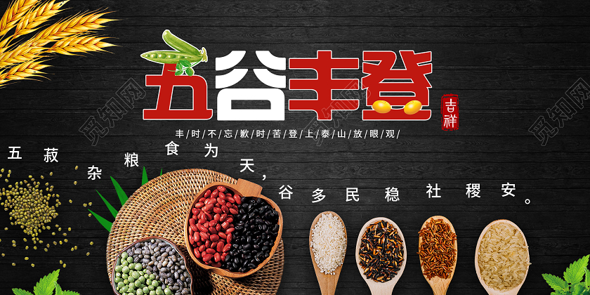 黑色简约五谷丰登展板五谷丰收