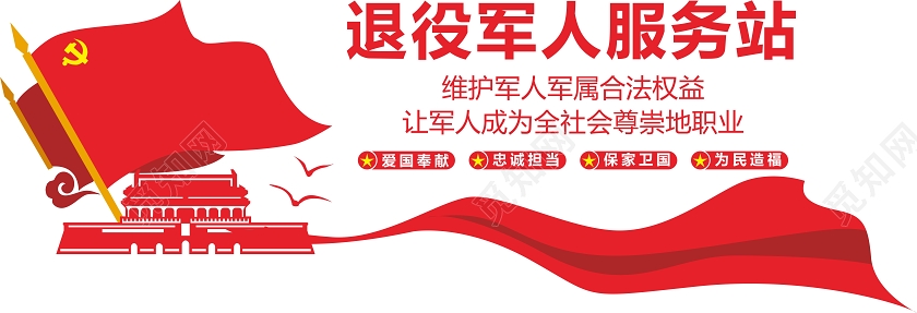 红色创意中国风退役军人服务站文化墙退役军人文化墙