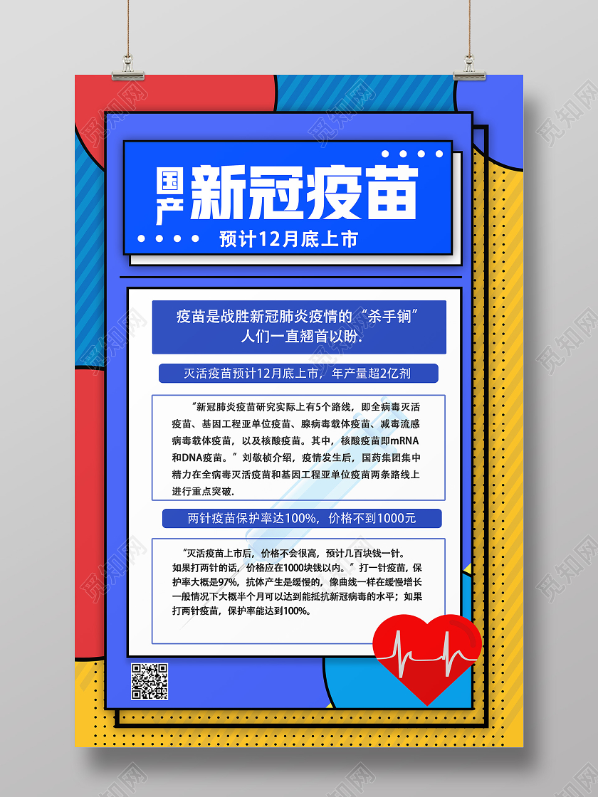 蓝色卡通国产新冠疫苗预计12月底上市新冠疫苗海报