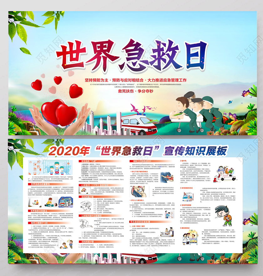 绿色创意世界急救日展板
