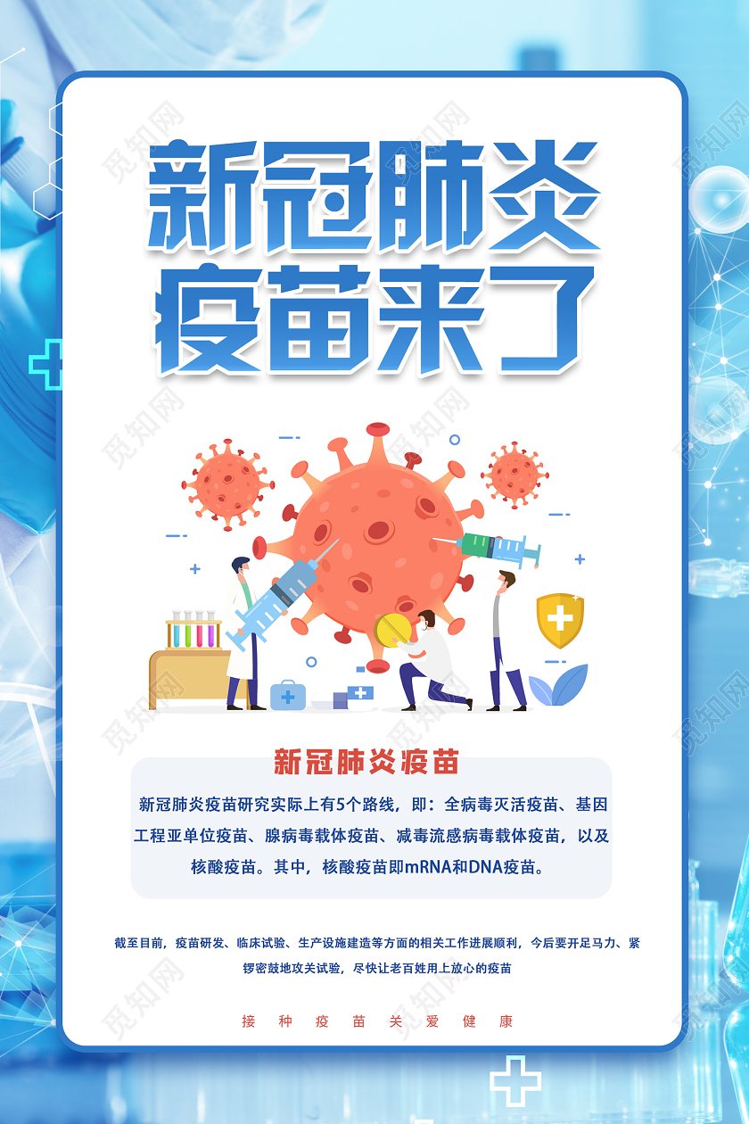 蓝色小清新科技新冠肺炎疫苗海报新冠疫苗