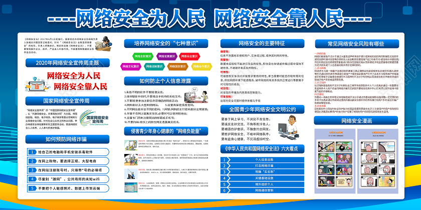 蓝色2020年国家网络安全宣传周展板网络安全为人民宣传栏设计