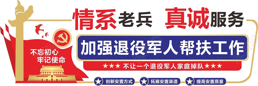 红蓝创意中国风情系老兵真诚服务退役军人帮扶文化墙退役军人文化墙