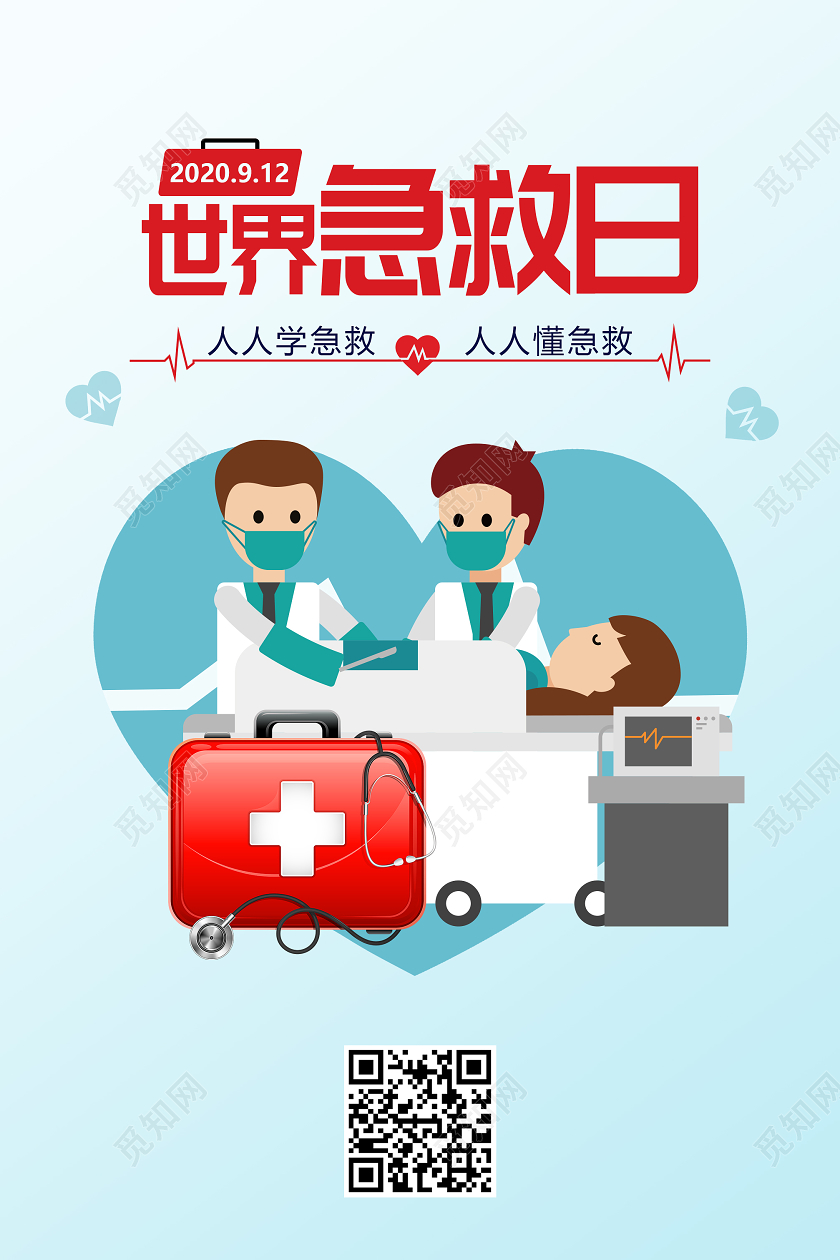 绿色卡通急救人物世界急救日海报