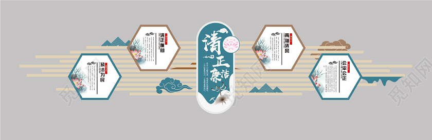 小清新中国风廉洁文化墙清正廉洁文化墙