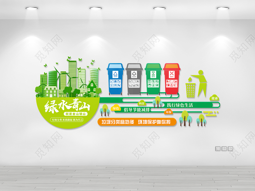 绿色自然清新垃圾分类环保节能文化墙环保文化墙