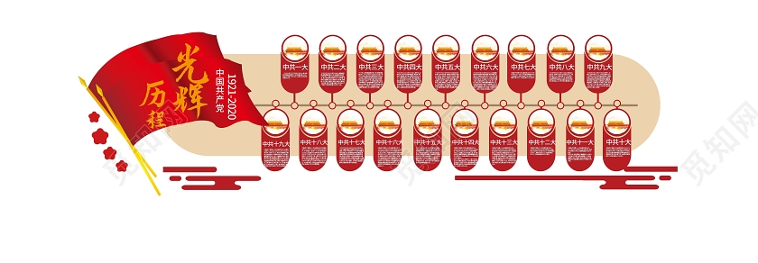 红色简洁大气中国共产党光辉历程党政党建文化墙设计党的光辉历程文化墙