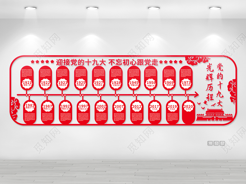 红色大气简洁党的十九大光辉历程文化墙设计党的光辉历程文化墙