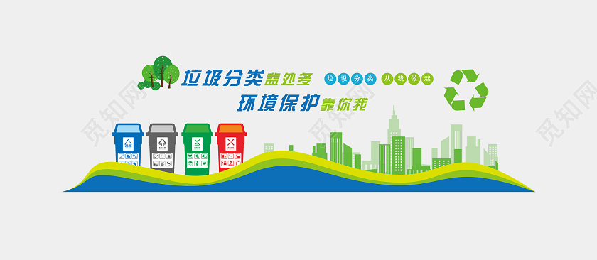 绿色小清新垃圾分类环保文化墙