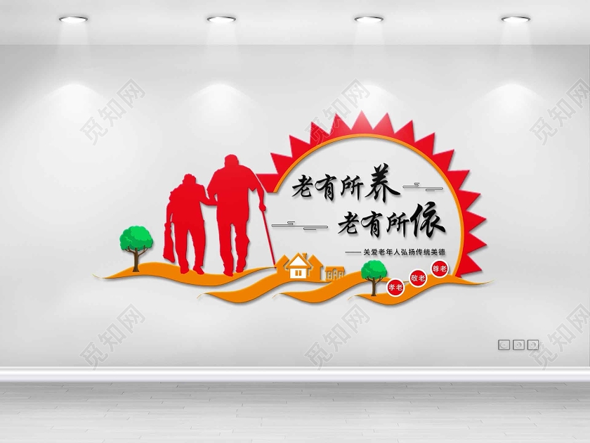 红色老有所养老有所依老年人弘扬传统美德文化墙养老院文化墙