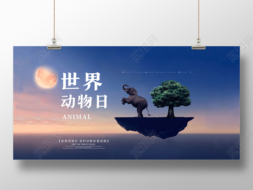 蓝色简约创意世界动物日展板