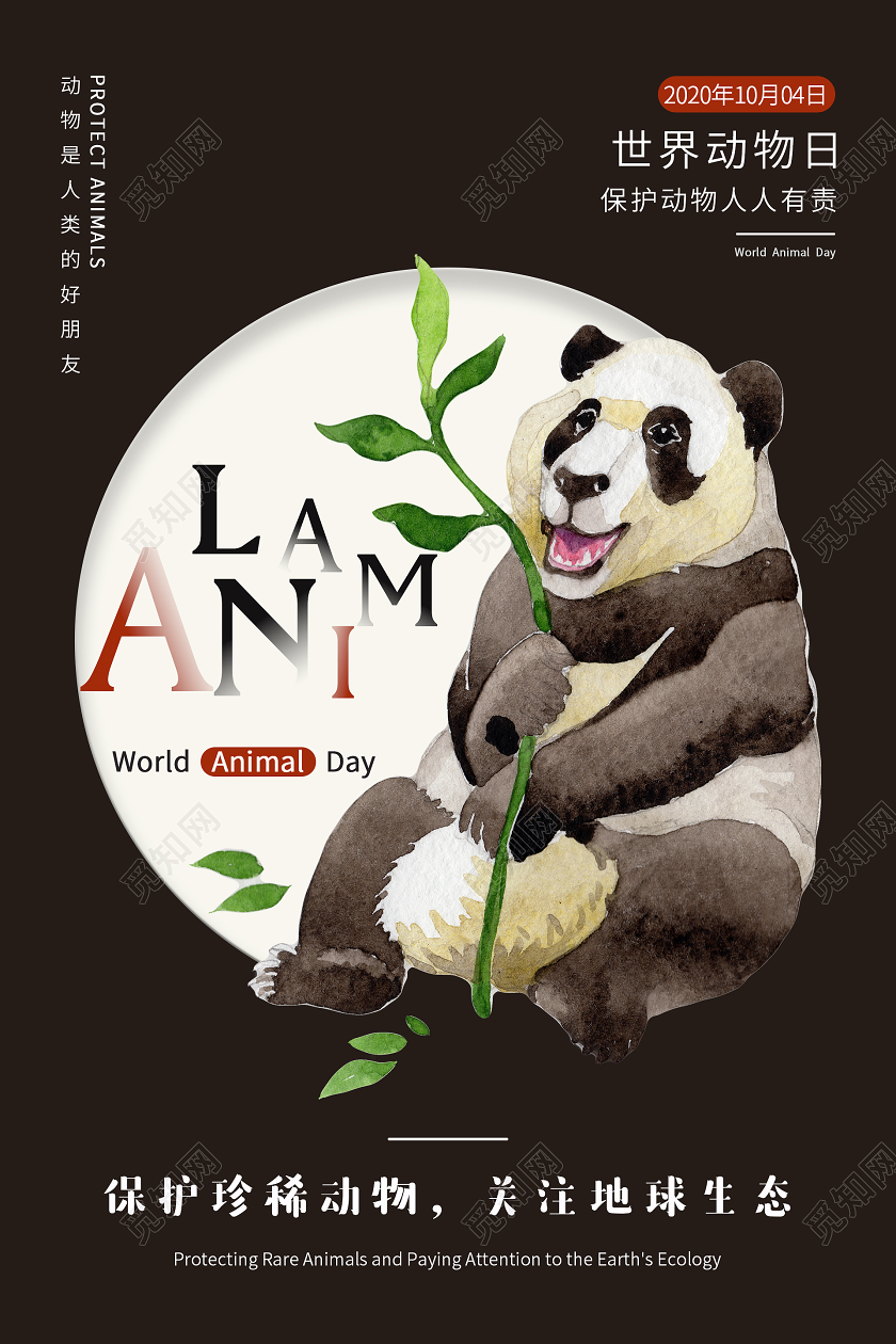 咖啡色简约大气世界动物日海报
