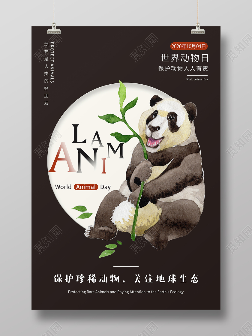 咖啡色简约大气世界动物日海报