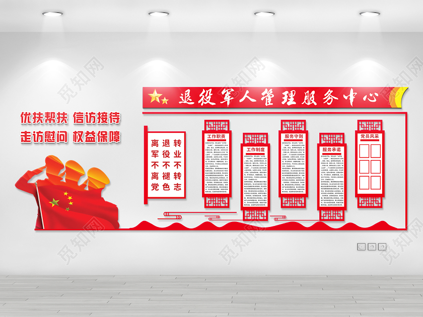 中国风党建风退役军人管理服务中心退伍文化墙退役军人文化墙