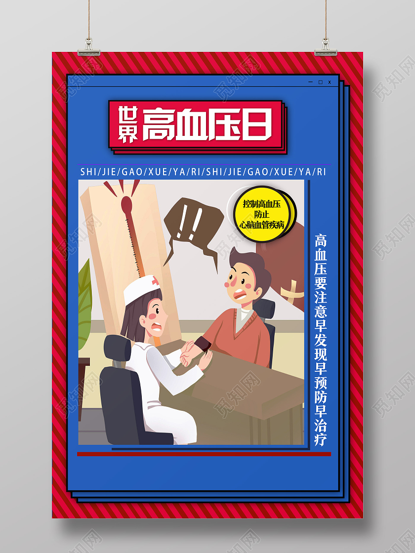 蓝色卡通世界高血压日全国高血压日海报