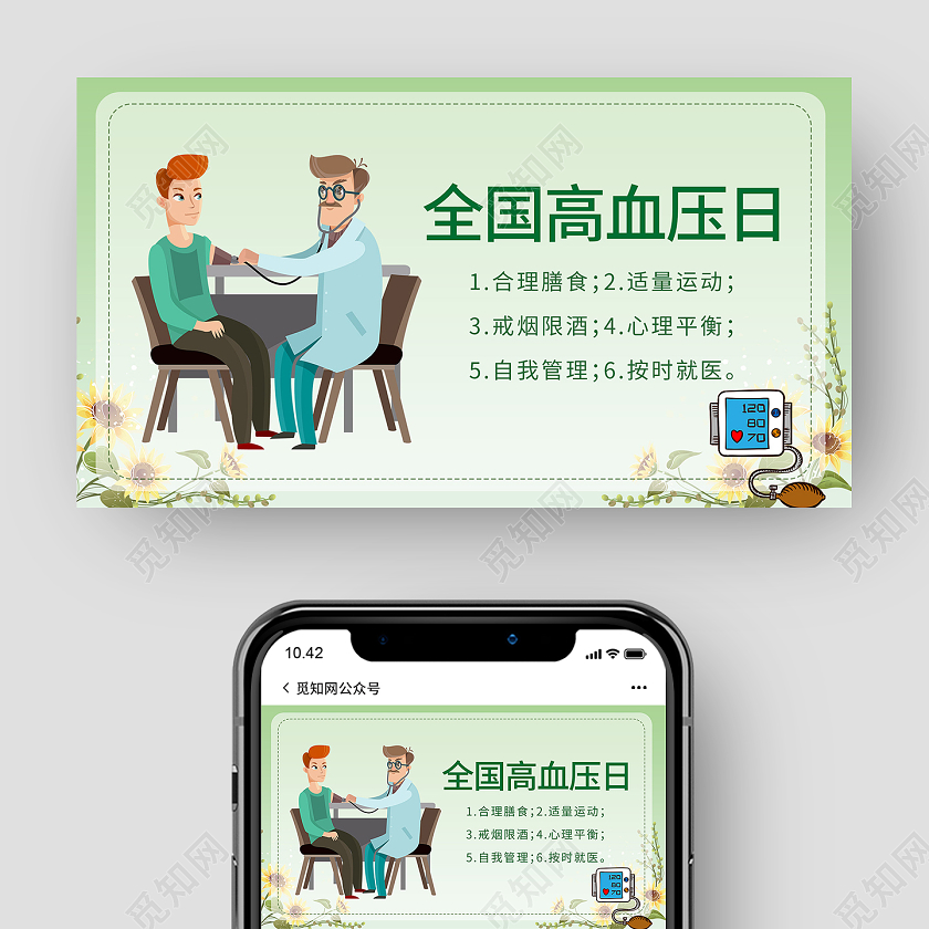 卡通风绿色系全国高血压日公众号配图微信首图微信头图