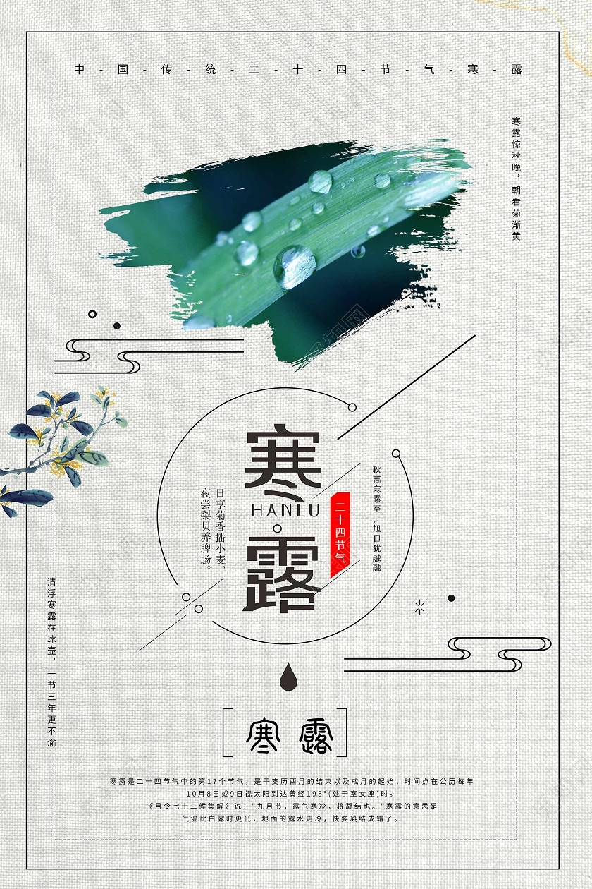 简约大气二十四节气24节气寒露宣传海报