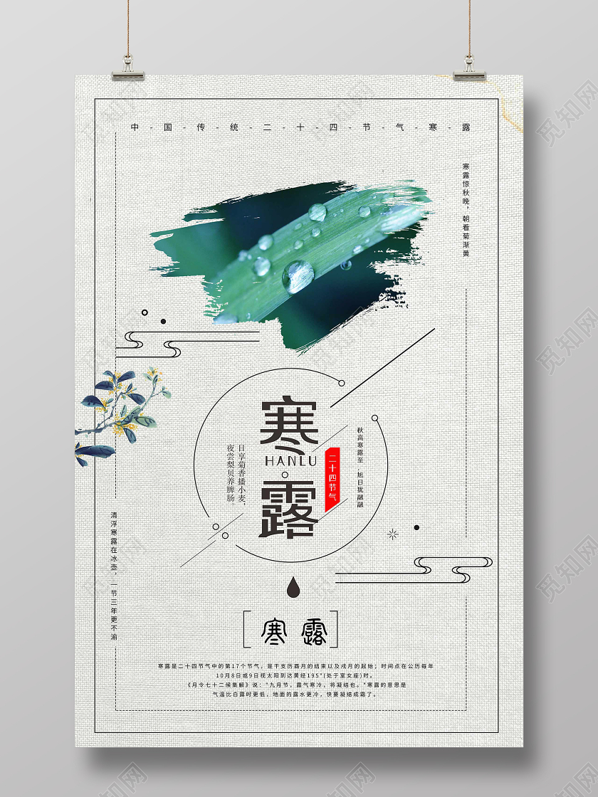 简约大气二十四节气24节气寒露宣传海报