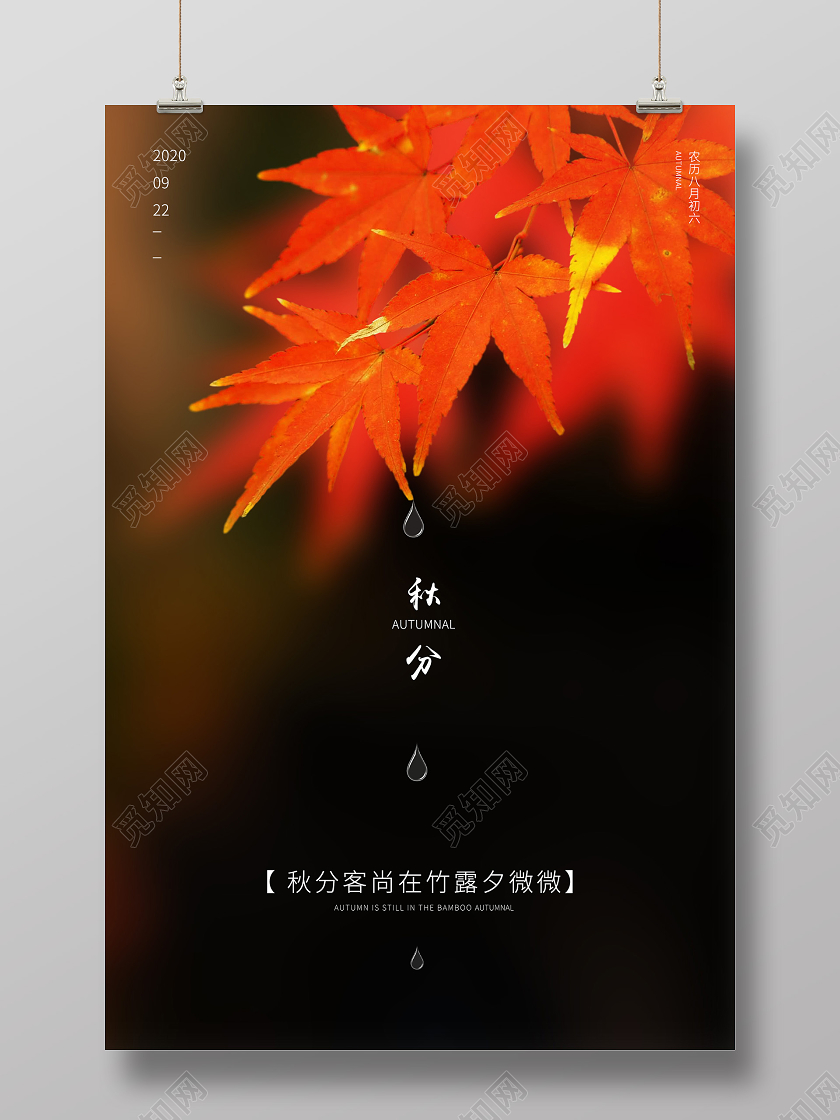 深色意境秋分24二十四节气海报