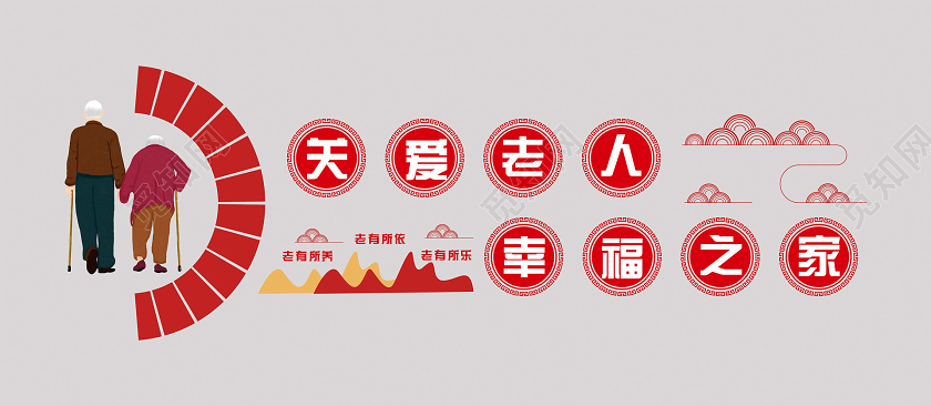 红色大气中国风关爱老人幸福之家文化墙关爱老人文化墙
