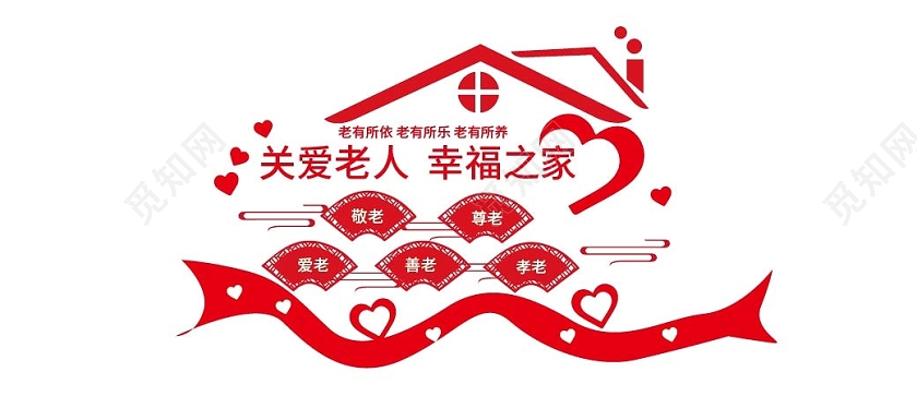 红色简洁关爱老人幸福之家养老院文化墙设计
