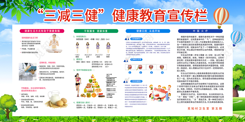 蓝色大气三减三健健康教育宣传栏展板