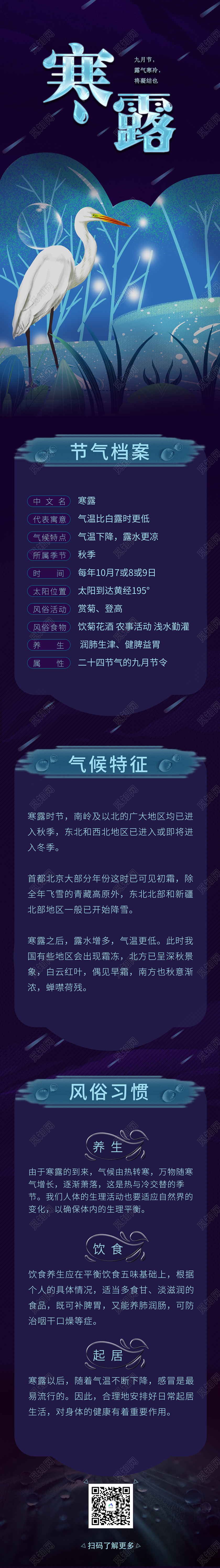 蓝色简约大气寒露节气介绍习俗信息长图二十四节气24节气寒露手二十四节气24节气寒露手机长图